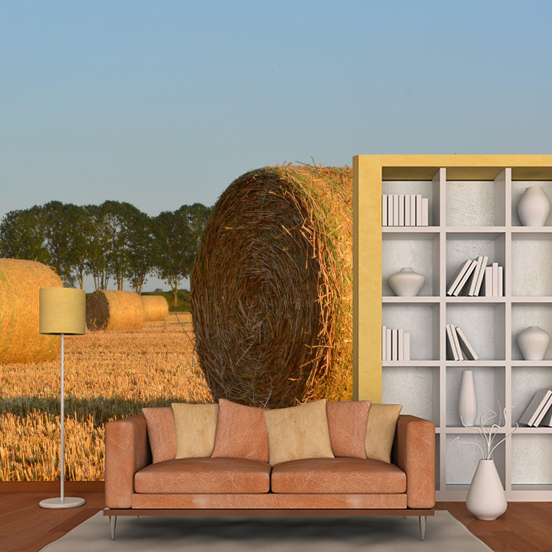 Aangepaste moderne strobaal muurschildering sticker lichte kleur muur decor schimmelbestendig voor woonkamer