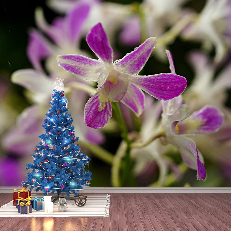 Beautiful Orchid Wall Mural Moisture Resistant Wall Decor for Sleeping Room