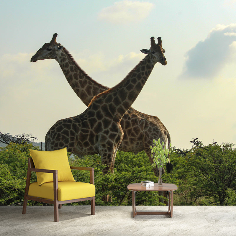 Giraffe Animal Wall Covering for Sitting Room Moisture Resistant, Made to Measure