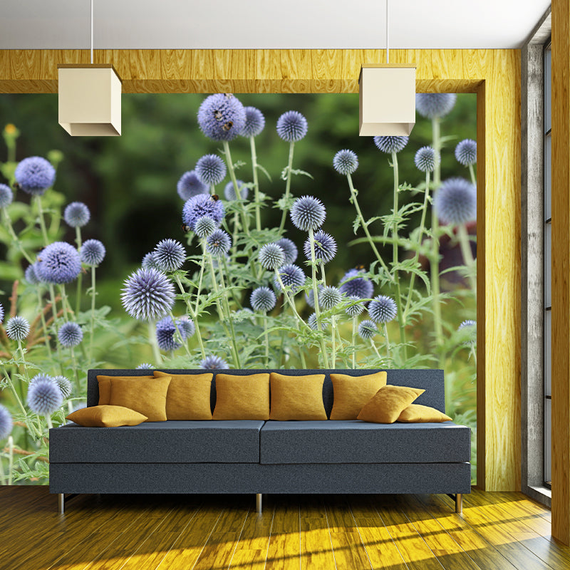 Echinops Plant Wall Covering for Living Room Moisture Resistant, Made to Measure