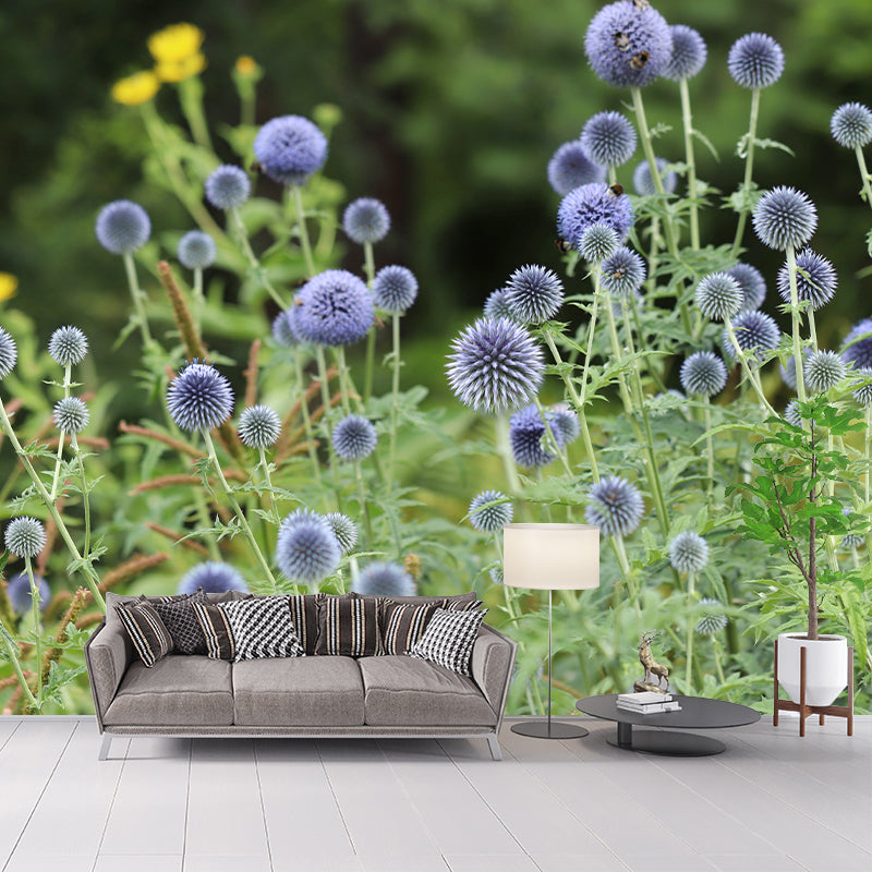 Echinops Plant Wall Covering for Living Room Moisture Resistant, Made to Measure