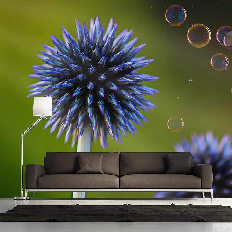 Echinops Plant Wall Covering for Living Room Moisture Resistant, Made to Measure