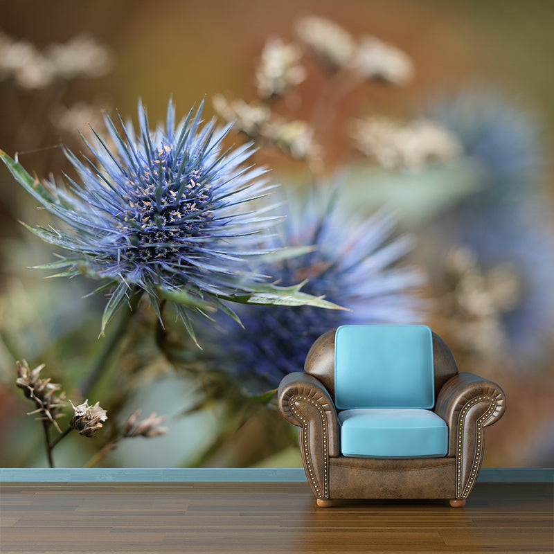 Echinops Plant Wall Covering for Living Room Moisture Resistant, Made to Measure