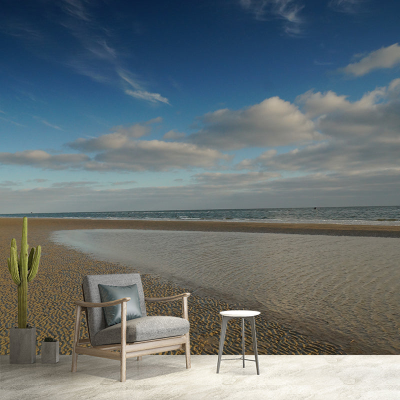 Blue Beach View Wall Covering for Home Decor Living Room, Personalized Size Available