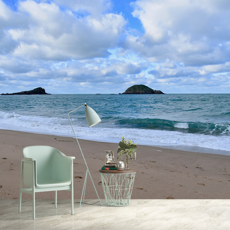 Blue Beach View Wall Covering for Home Decor Living Room, Personalized Size Available