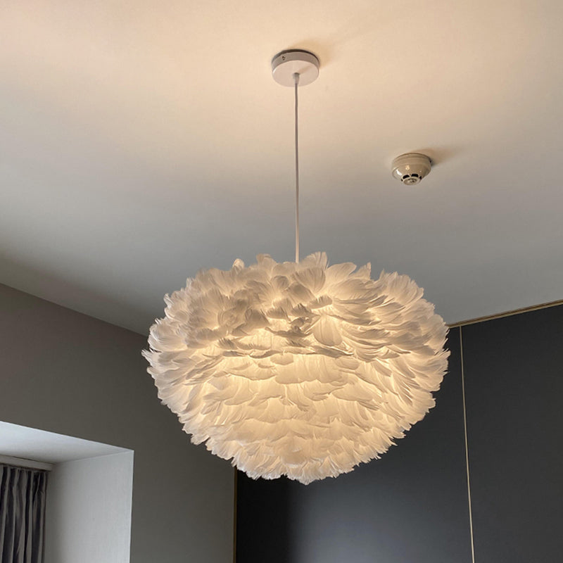 Globe Chandelier Light Fixtures Modern Multi-Head White Chandelier Lamp with Feather Shade