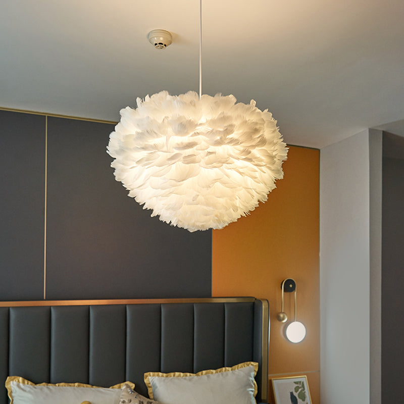 Globe Chandelier Light Fixtures Modern Multi-Head White Chandelier Lamp with Feather Shade