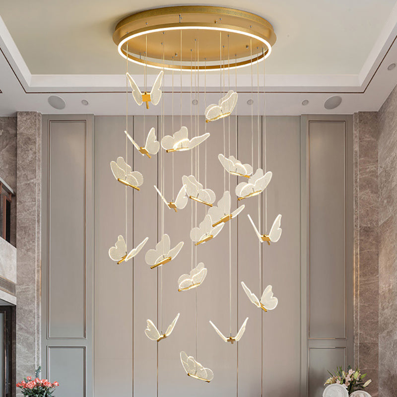 Multi Light Butterfly Pendant Lighting Modern Acrylic Cluster Pendant Light in Gold