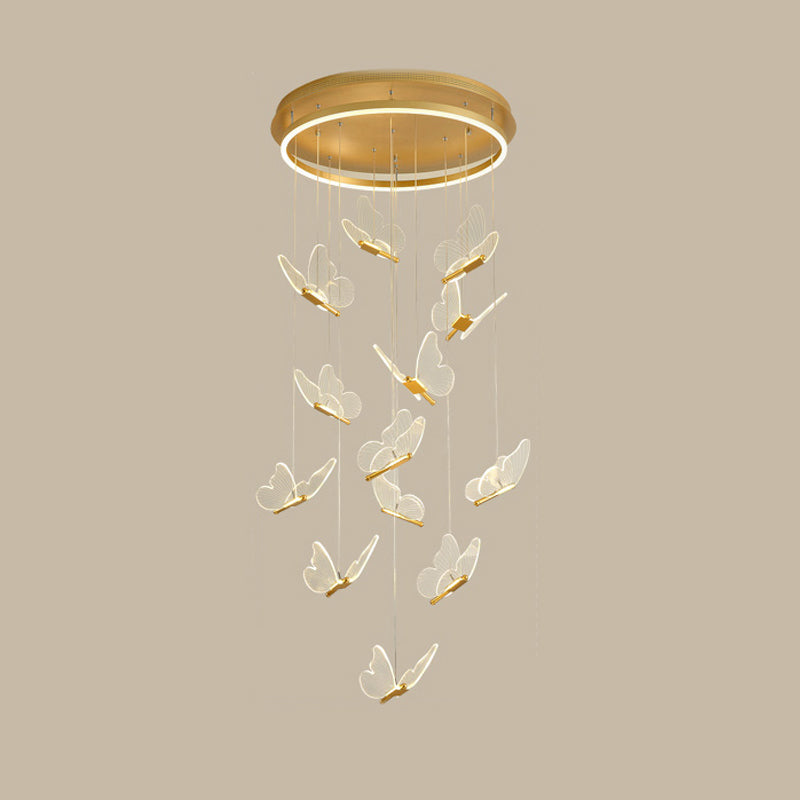 Multi Light Butterfly Pendant Lighting Modern Acrylic Cluster Pendant Light in Gold