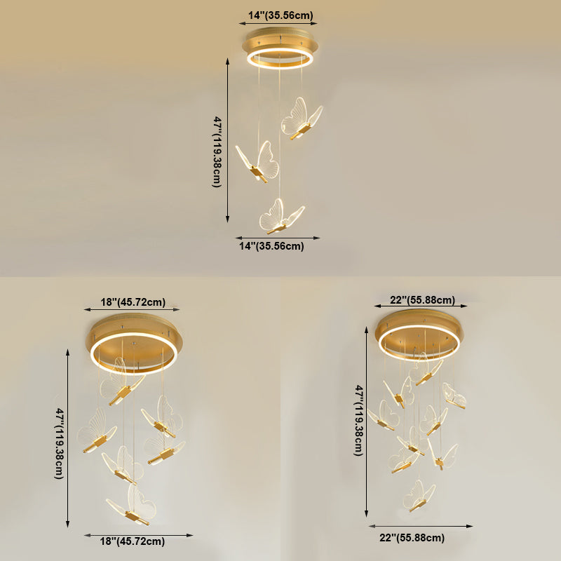 Multi Light Butterfly Pendant Lighting Modern Acrylic Cluster Pendant Light in Gold