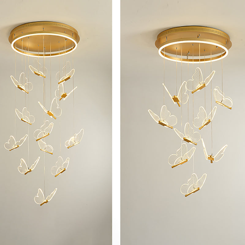 Multi Light Butterfly Pendant Lighting Modern Acrylic Cluster Pendant Light in Gold