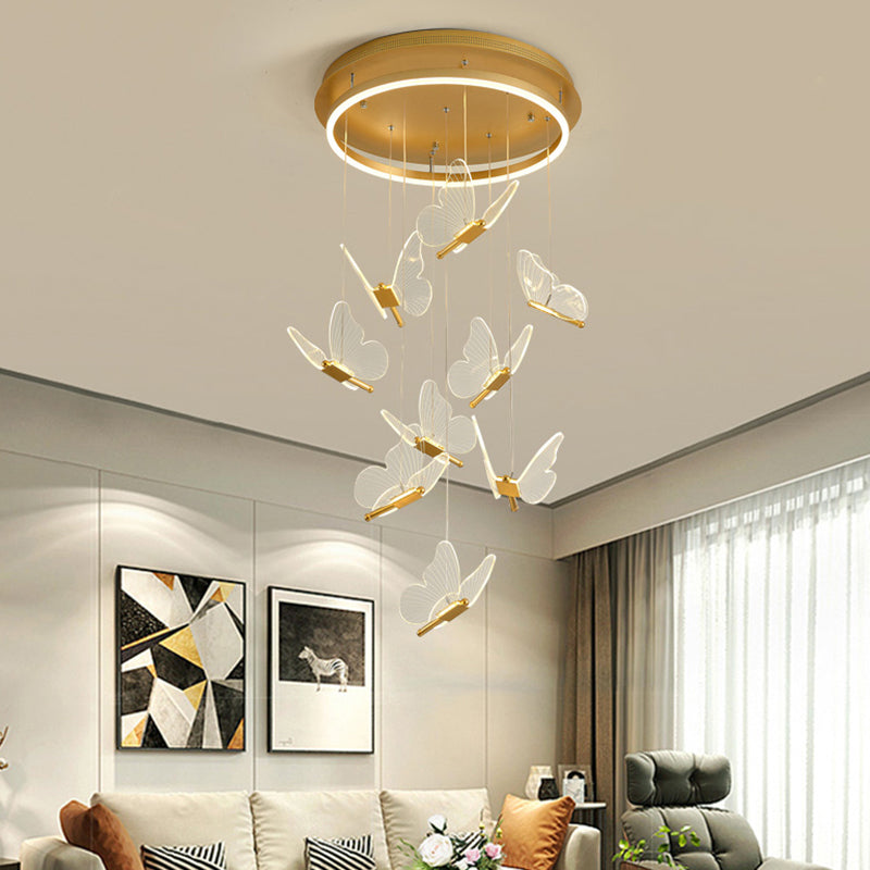 Multi Light Butterfly Pendant Lighting Modern Acrylic Cluster Pendant Light in Gold