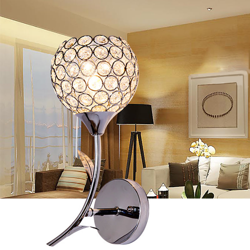 Wohnzimmer Wandleuchten beleuchten moderne Chromwandhalterung Licht mit runden Kristallschatten