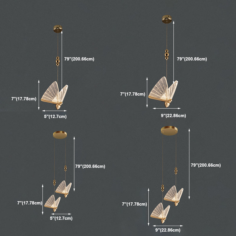 Lámpara de luz colgante de mariposa acrílico lámpara de suspensión de acabado dorado