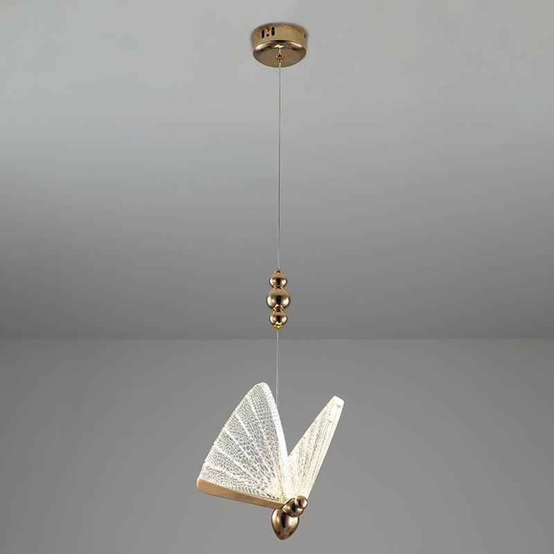 Lámpara de luz colgante de mariposa acrílico lámpara de suspensión de acabado dorado