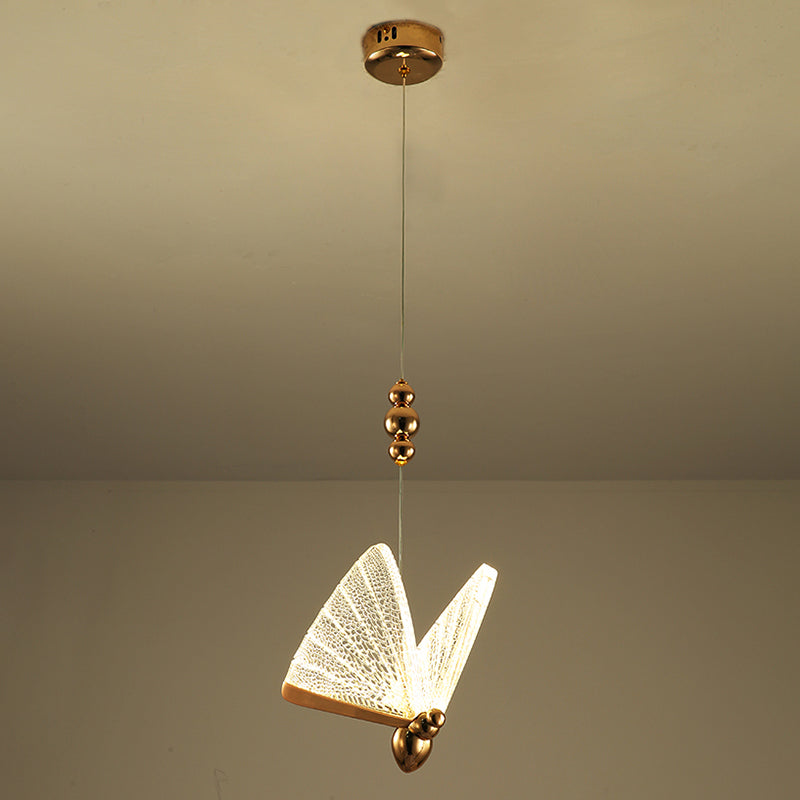 Lámpara de luz colgante de mariposa acrílico lámpara de suspensión de acabado dorado