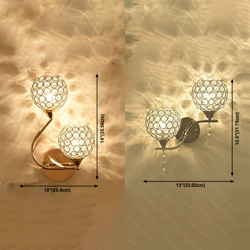 Lampada a monte a parete globale moderna lampada montata a parete a 2 luci con tonalità di cristallo chiaro