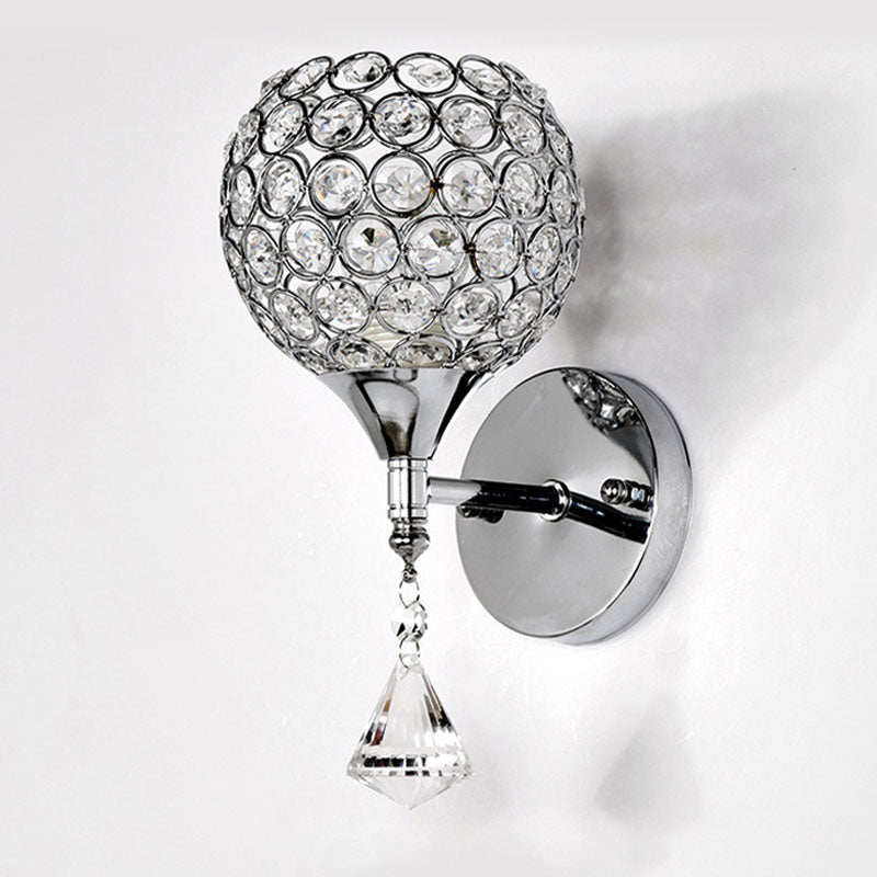 Fun a parete da comodino Funzione singola lampadina Postmoderna a parete a LED con cristallo in argento