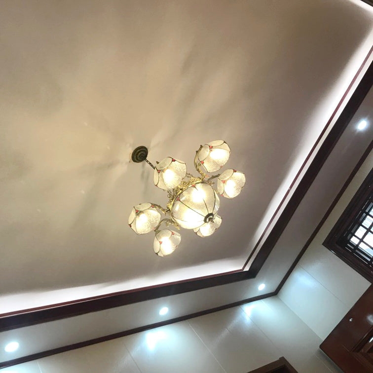 Lámpara de suspensión de techo en forma de tazón Tiffany Art Glass Glass Bronce Techo Candelier