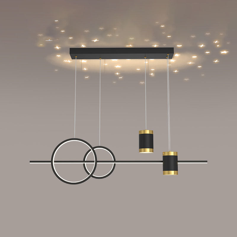 Modern Style Linear Shaped Island Pendant Metal 5 Lights Island Light for Restaurant