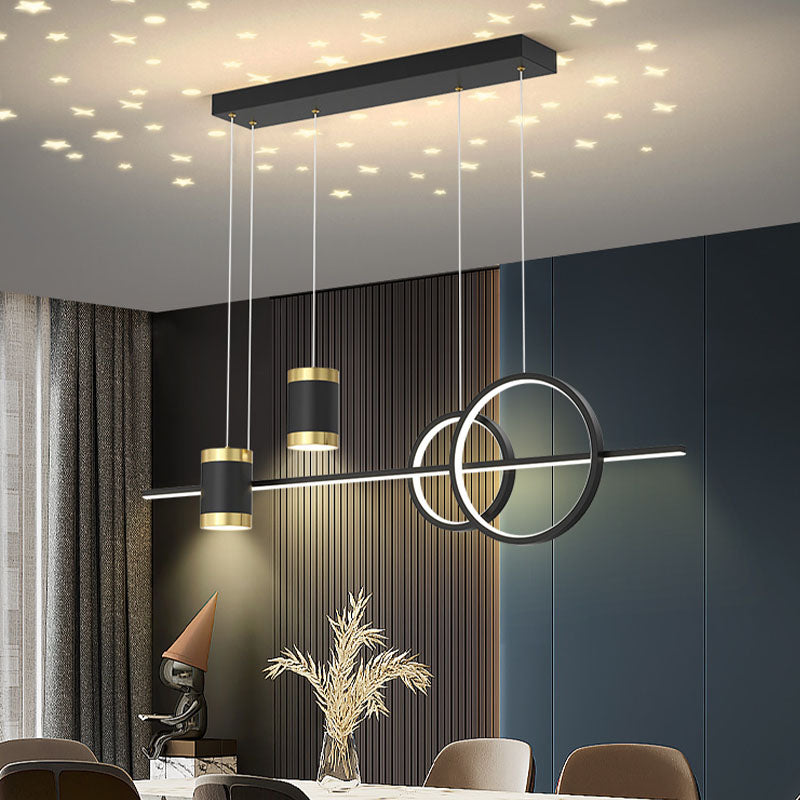 Modern Style Linear Shaped Island Pendant Metal 5 Lights Island Light for Restaurant