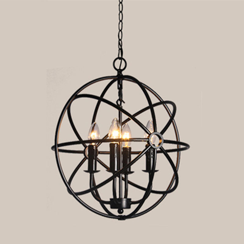 Metal Black Chandelier Pendant Light Round Industrial-Style Ceiling Hung Fixture