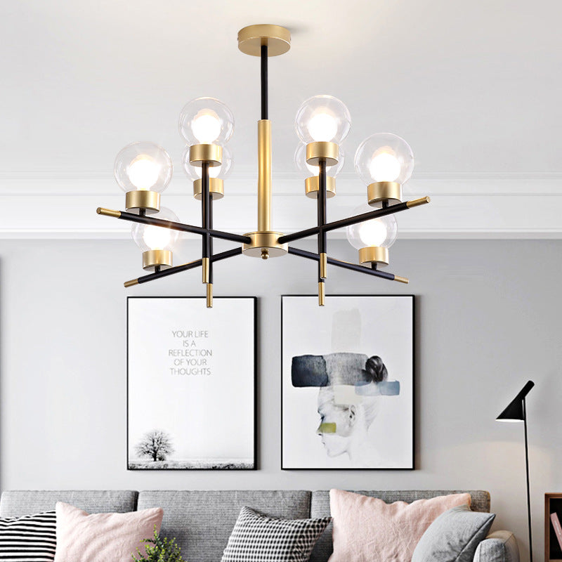 Postmoderne Metallkronleuchter Multi -Licht -Deckenkraut mit Glasschatten für Esszimmer