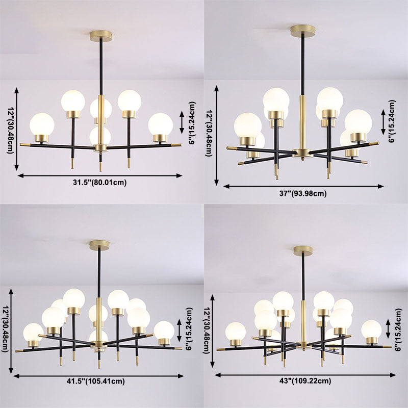 Postmodern Metal Chandeliers Multi Light Ceiling Chandelier with Glass Shade for Dining Room