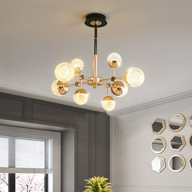 Sputnik Design Salon Kronleuchter klares Acryl -Multi -Lichter postmoderne Deckenleuchte in Gold
