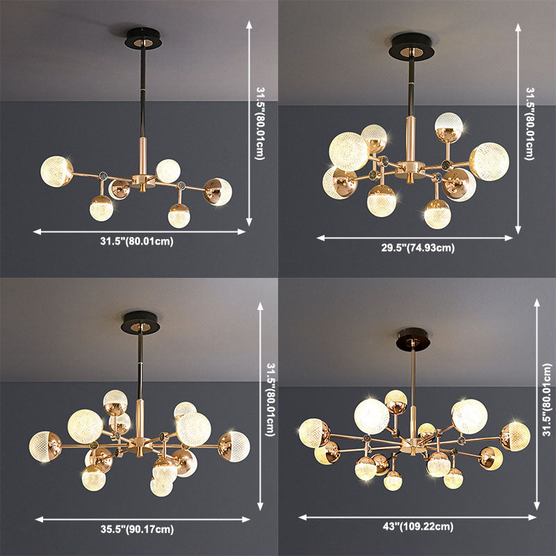 Sputnik Design Salon Kronleuchter klares Acryl -Multi -Lichter postmoderne Deckenleuchte in Gold