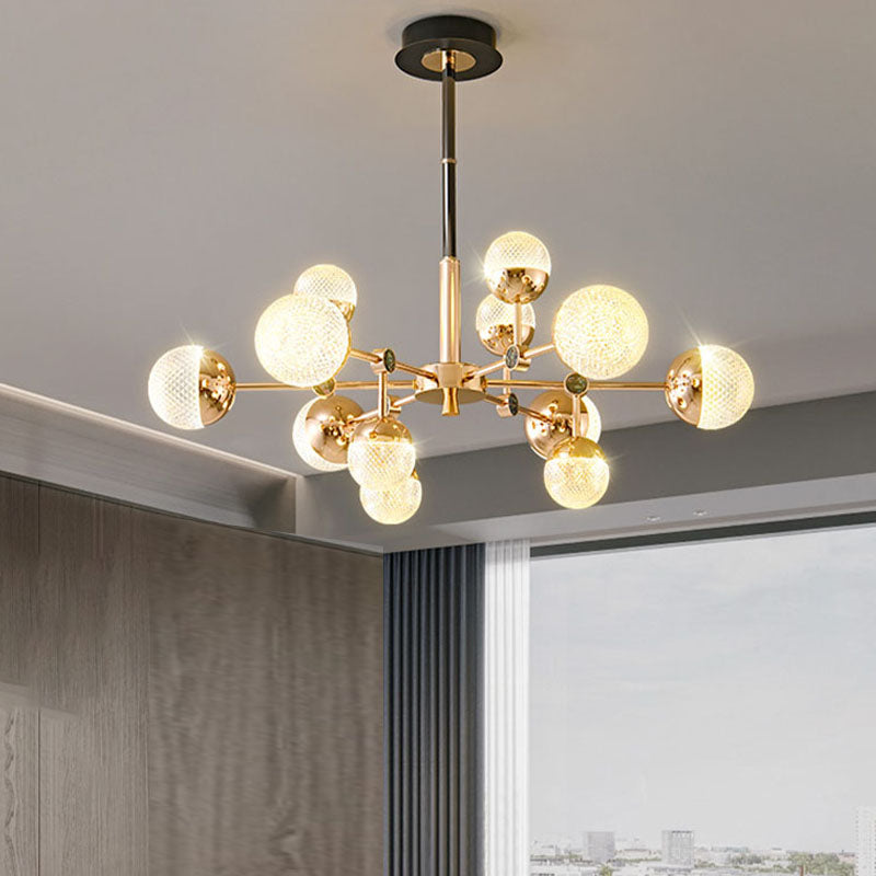 Sputnik Design Salon Kronleuchter klares Acryl -Multi -Lichter postmoderne Deckenleuchte in Gold