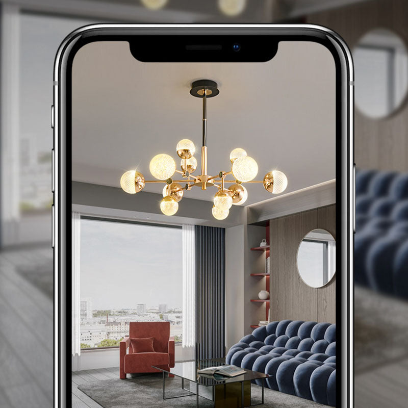 Sputnik Design Salon Kronleuchter klares Acryl -Multi -Lichter postmoderne Deckenleuchte in Gold