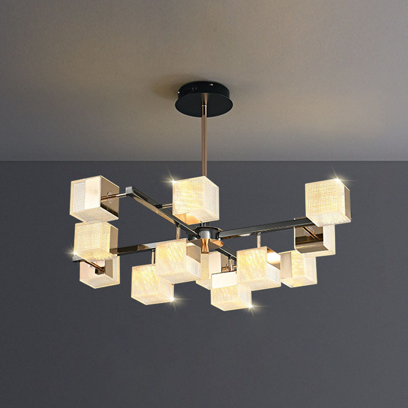 Postmoderne Metallkronleuchter leichte quadratische Form Anhänger Beleuchtung für Wohnzimmer