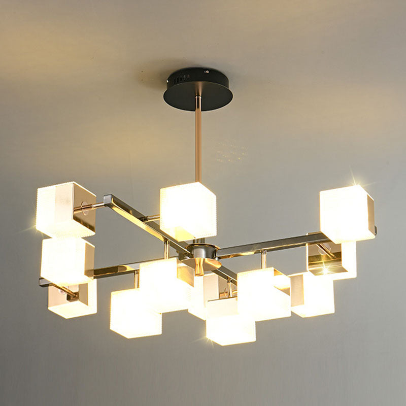 Postmoderne Metallkronleuchter leichte quadratische Form Anhänger Beleuchtung für Wohnzimmer