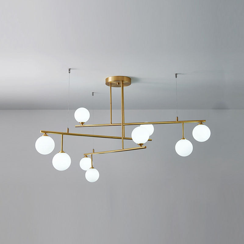 Stile moderno Opal Glass Orb Orbomone a sospensione in oro chiaro soggiorno lampadario