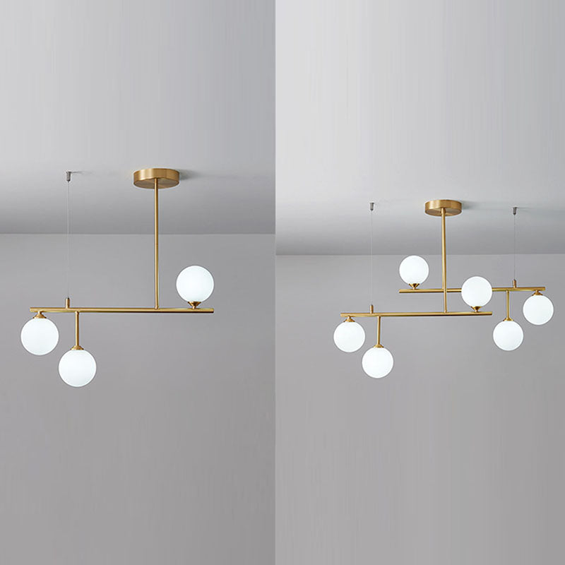 Stile moderno Opal Glass Orb Orbomone a sospensione in oro chiaro soggiorno lampadario