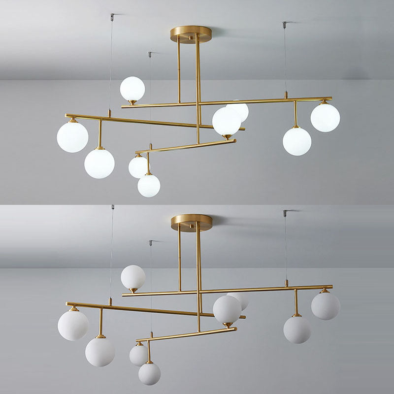 Stile moderno Opal Glass Orb Orbomone a sospensione in oro chiaro soggiorno lampadario