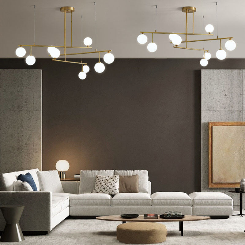 Stile moderno Opal Glass Orb Orbomone a sospensione in oro chiaro soggiorno lampadario