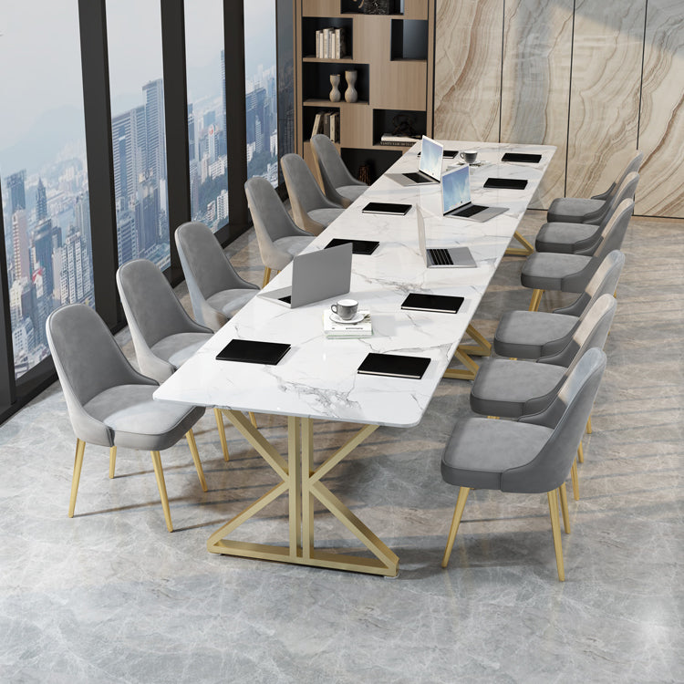 Mesa de comedor de doble pedestal rectángulo Tono blanco con piedra sinterizada