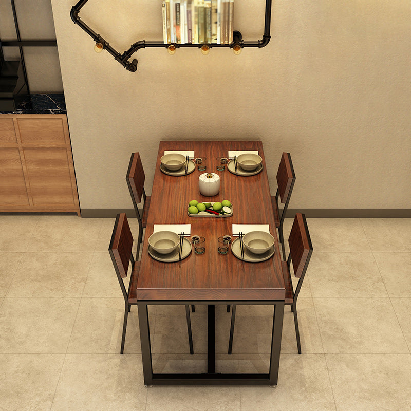 Table à manger de style industriel en bois massif table de rectangle marron avec cadre noir pour salle à manger