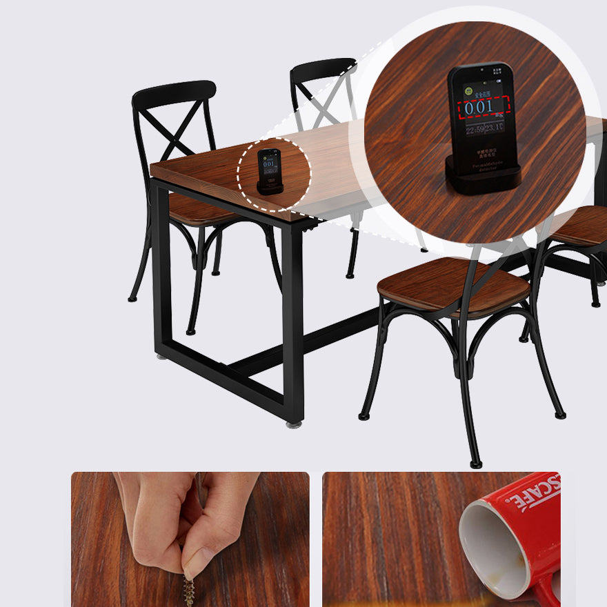 Table à manger de style industriel en bois massif table de rectangle marron avec cadre noir pour salle à manger