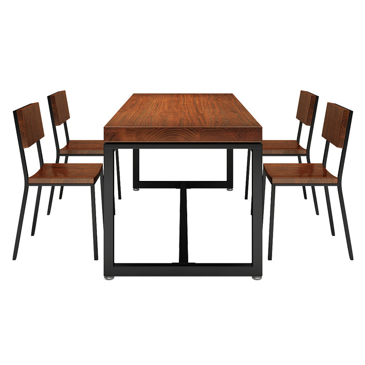 Table à manger de style industriel en bois massif table de rectangle marron avec cadre noir pour salle à manger