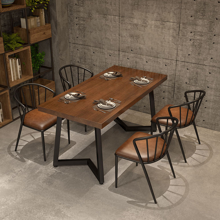 Table à manger industrielle table en bois massif en pin avec piédestal double noir pour le dîner de cuisine à domicile