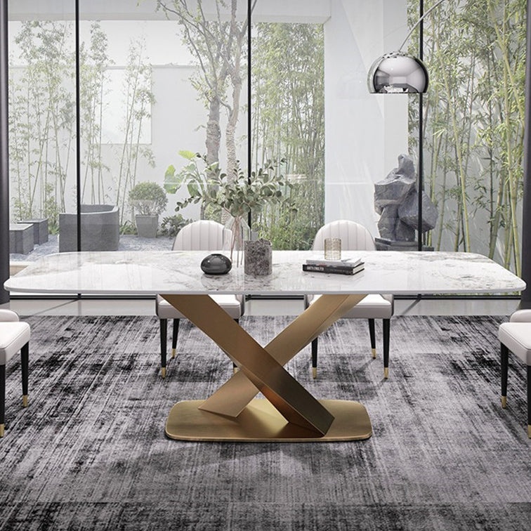 Stone Dining Table Traditional Luxury Dining Site Table with Stainless Steel Base