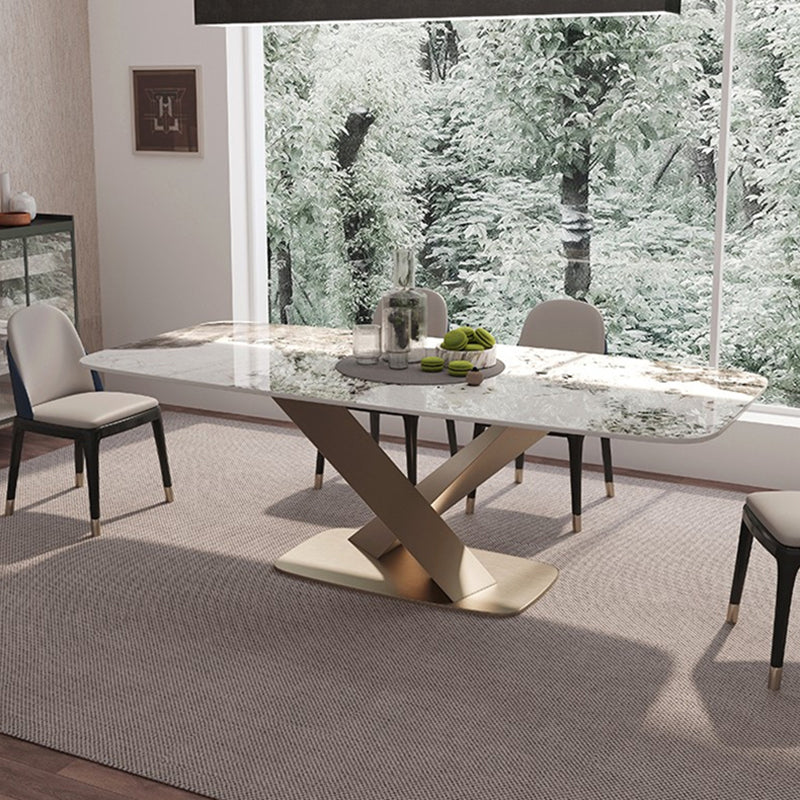 Mesa de comedor de piedra mesa de comedor de lujo tradicional con base de acero inoxidable