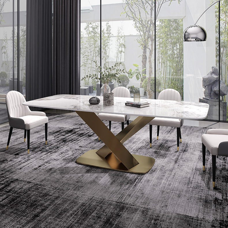 Stone Dining Table Traditional Luxury Dining Site Table with Stainless Steel Base