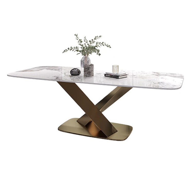 Stone Dining Table Traditional Luxury Dining Site Table with Stainless Steel Base