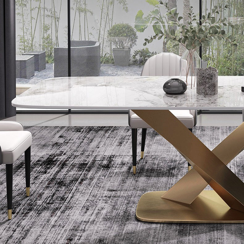 Stone Dining Table Traditional Luxury Dining Site Table with Stainless Steel Base