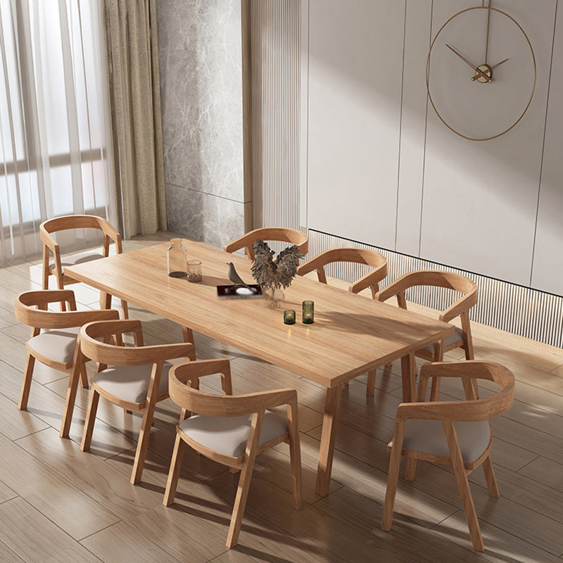Rectangle Pine Solid Wood Table Modern Dining Table with 4 Legs, in Nature