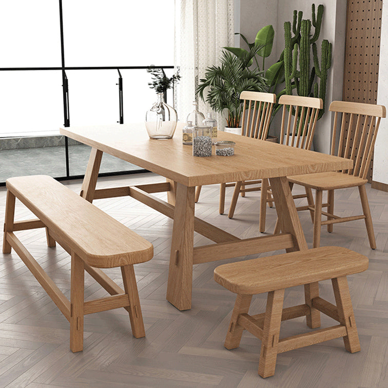Table rectangulaire en bois massif, Table à manger moderne en nature avec base à tréteaux pour Restaurant